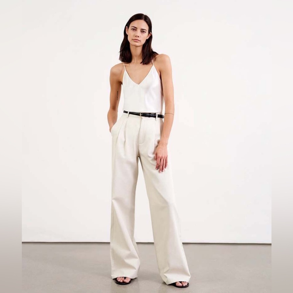 Nili Lotan Cream Wide-Leg Trousers